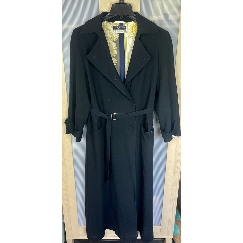 Salvatore Ferragamo Wool Duster Women's Coat Trench Full silk lining Belted 10